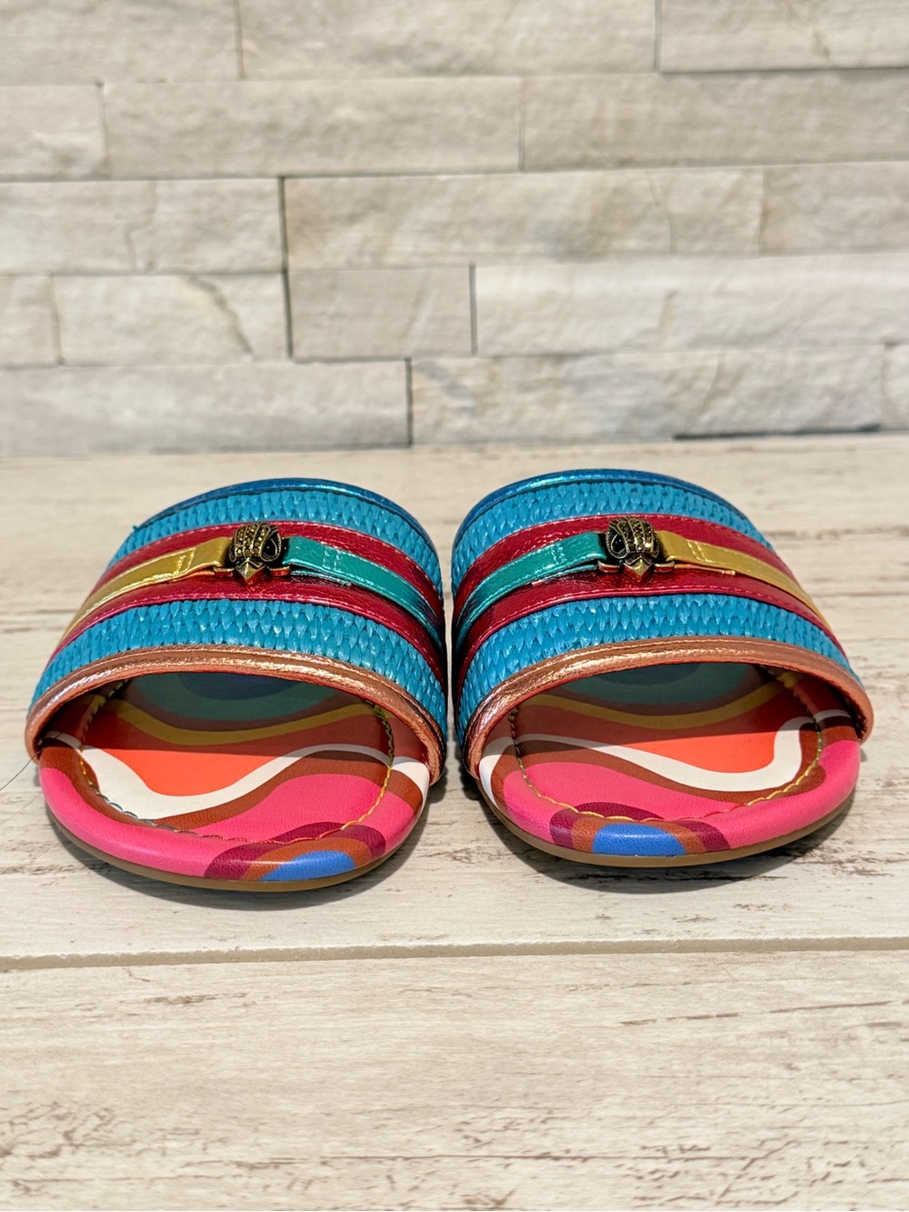Kurt Geiger SOUTHBANK FLAT SLIDE RAFFIA SANDALS Multicolor New Size 38 - 7.5US - Picture 4 of 16